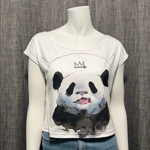 RARE Herotime by artist Lora Zombie Space Panda Boxy Cropped Tee Small